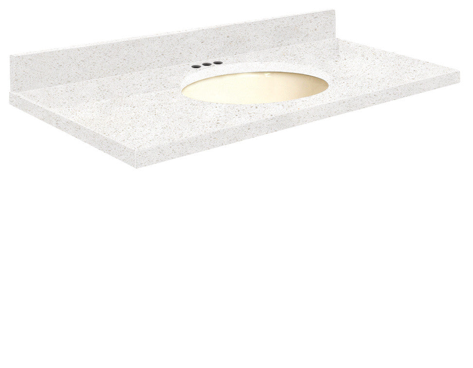 Quartz 49"x22" Vanity Top, Single Faucet Hole, Milan White, White Bowl