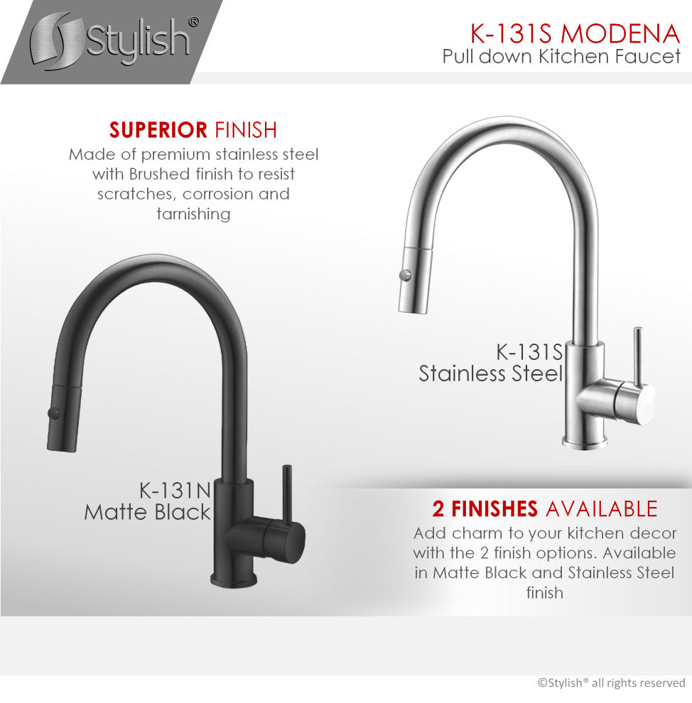 STYLISH Single Handle Pull Down Stainless Steel Kitchen Faucet