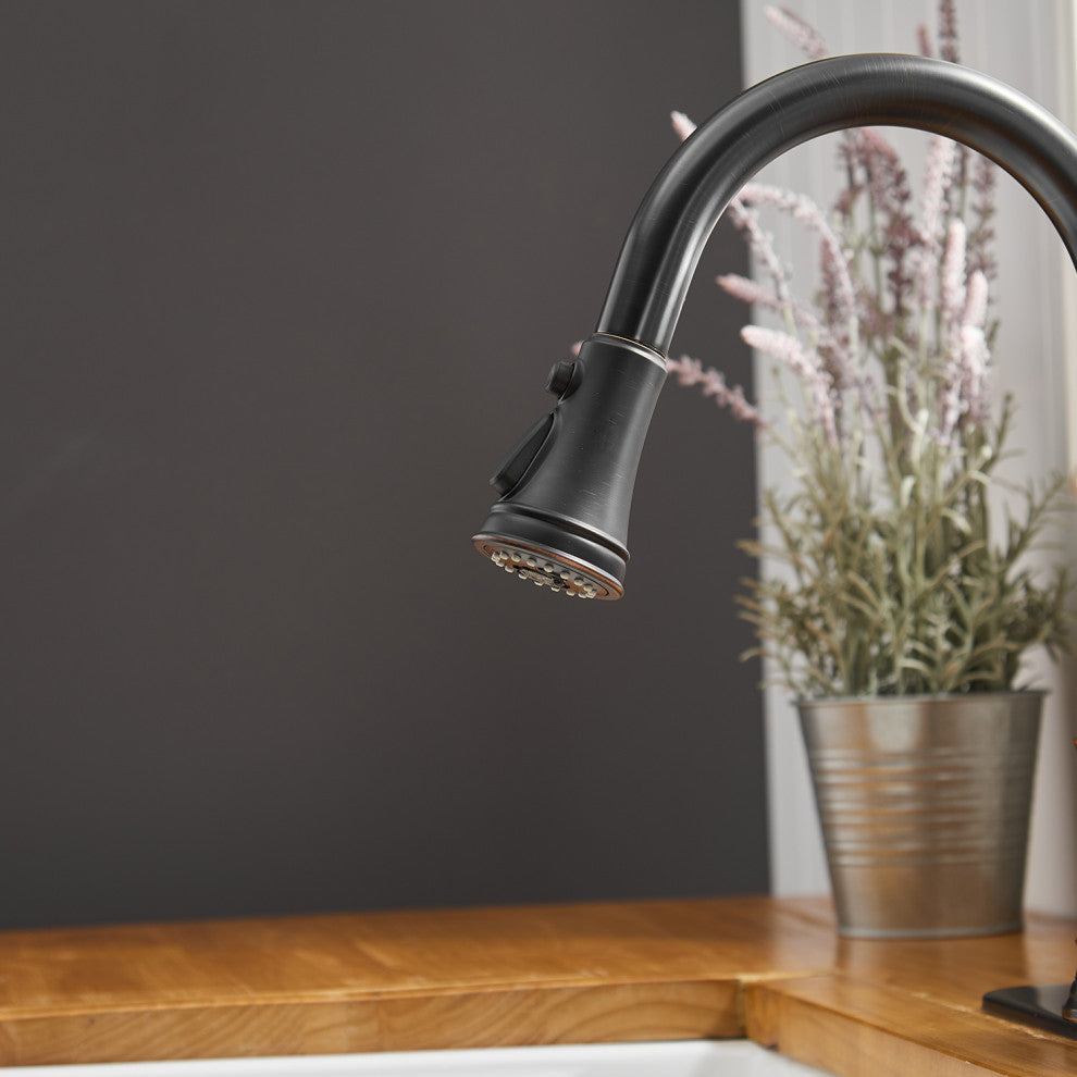 Wellfor Single Level Stainless Steel Kitchen Sink Faucet With Pull down Sprayer, Oil Rubbed Bronze