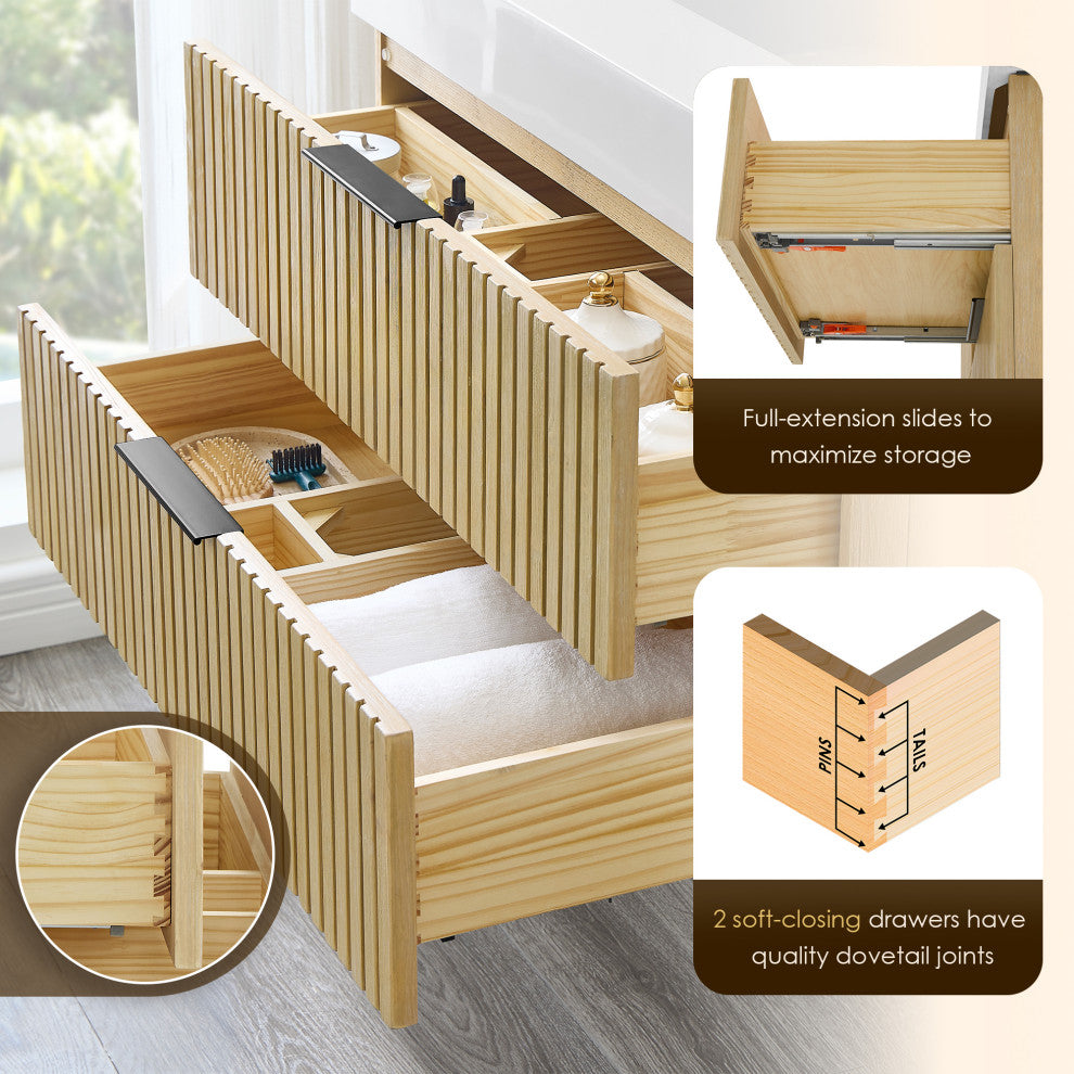 Livia Wall-mounted Bathroom Vanity, Nature Brown, 36inch, No Mirror