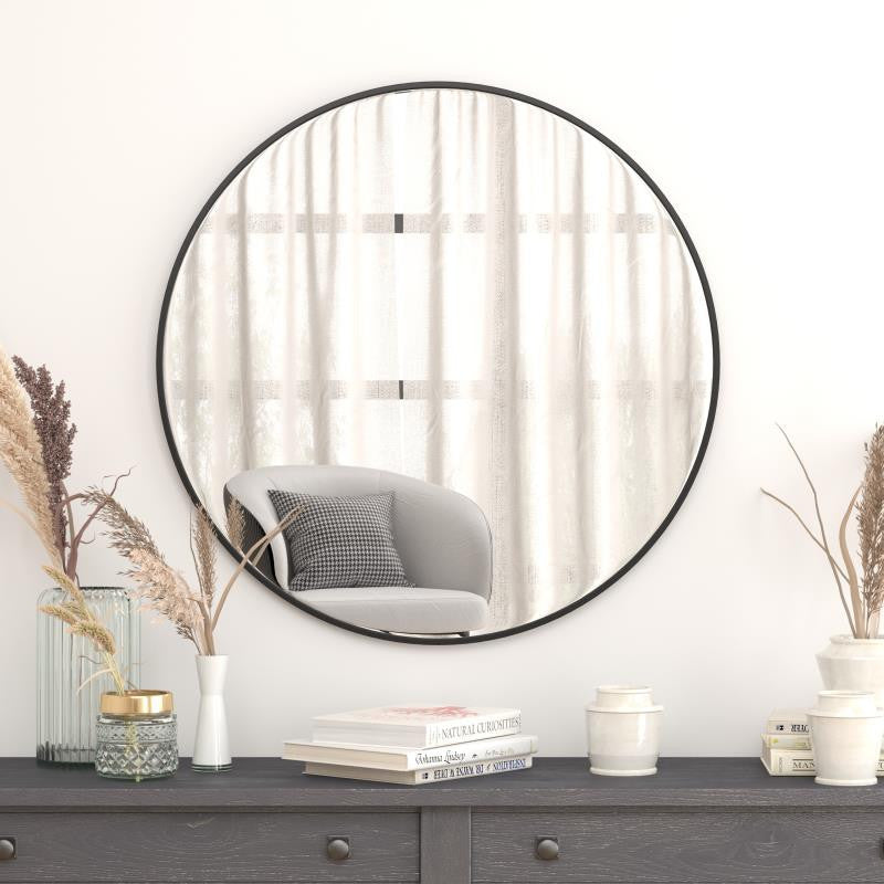 Julianne Large Accent Mirror Metal Framed Wall Mirror, Black, 36"