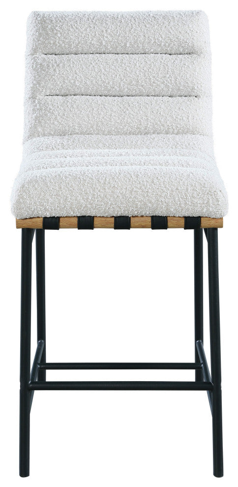Burke Counter Stool, Cream, Boucle Fabric, White Oak Veneer Metal Dowel