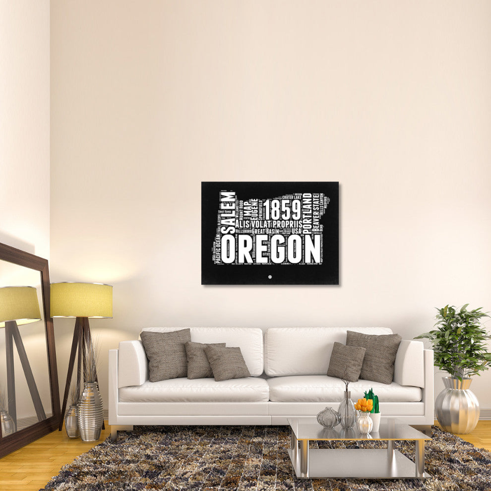 "Oregon Black and White Map" Fine Art Print