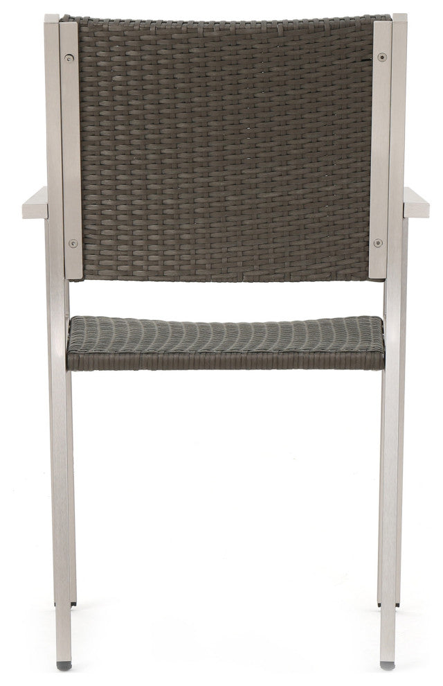 Bennington Patio 4-Seater Aluminum Dining Set With Tempered Glass Table Top, Polyethylene Wicker