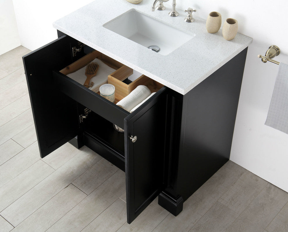 36" Wood Sink Vanity With Quartz Top-No Faucet