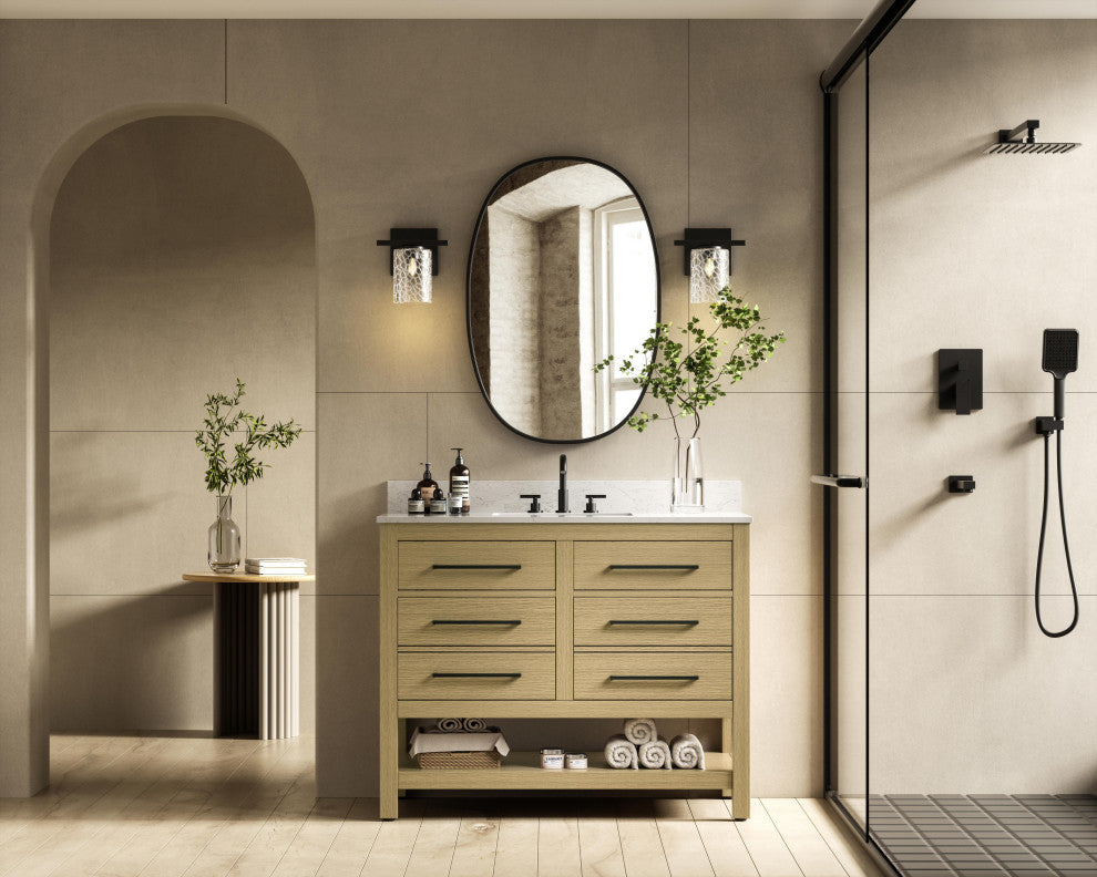 Home Living 42" Single Bathroom Vanity, Honey Brown With Backsplash
