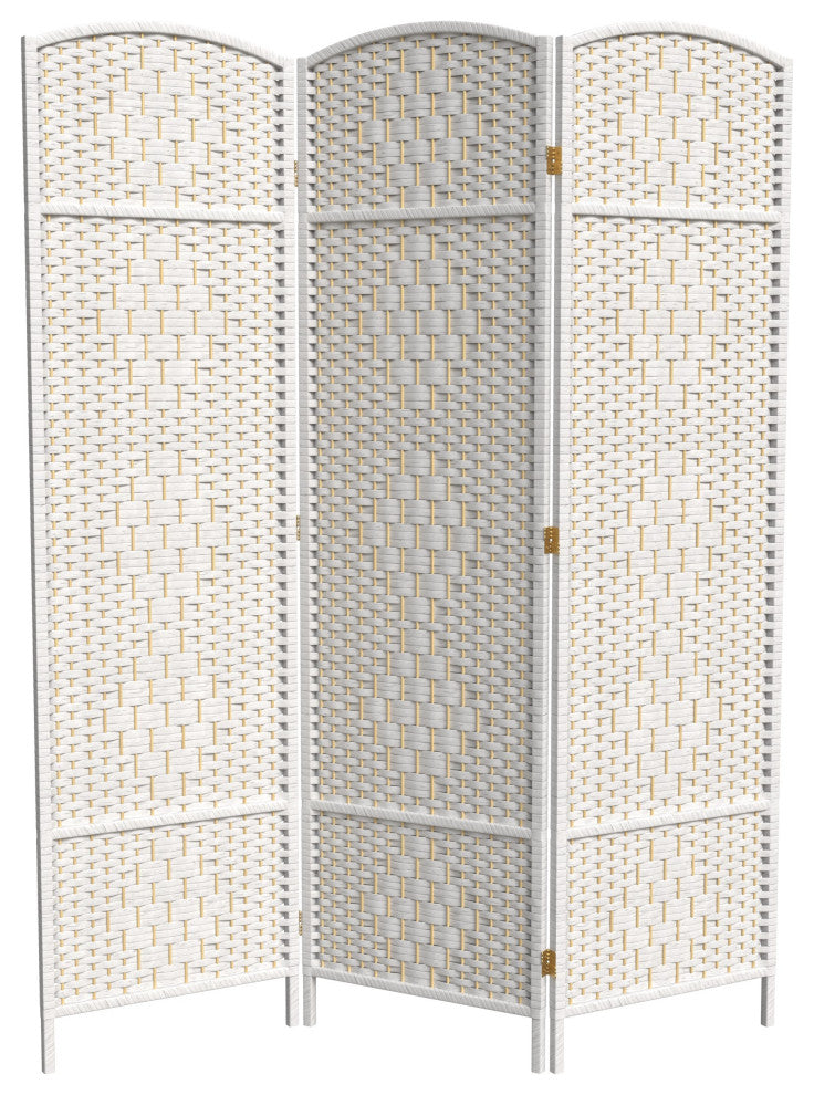 6' Tall Diamond Weave Fiber Room Divider, White, 3 Panel