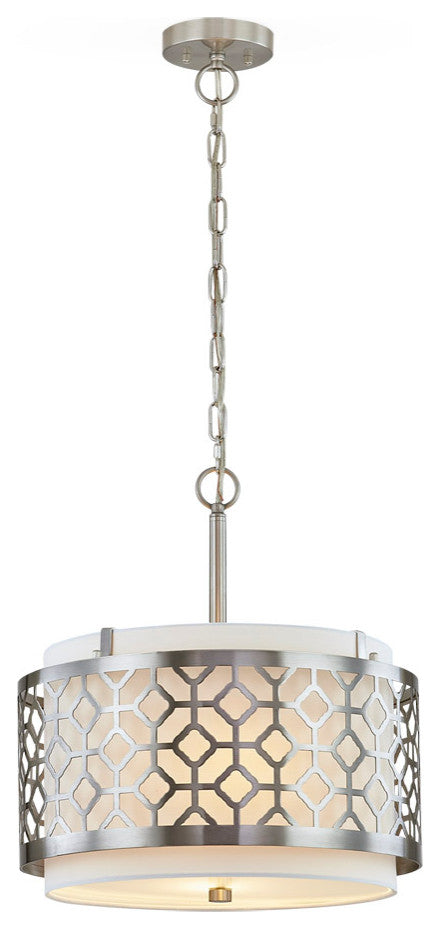 Melrose  2-Light Drum Metal Shade Pendant Light - Brushed Nickel, Brushed Nickel