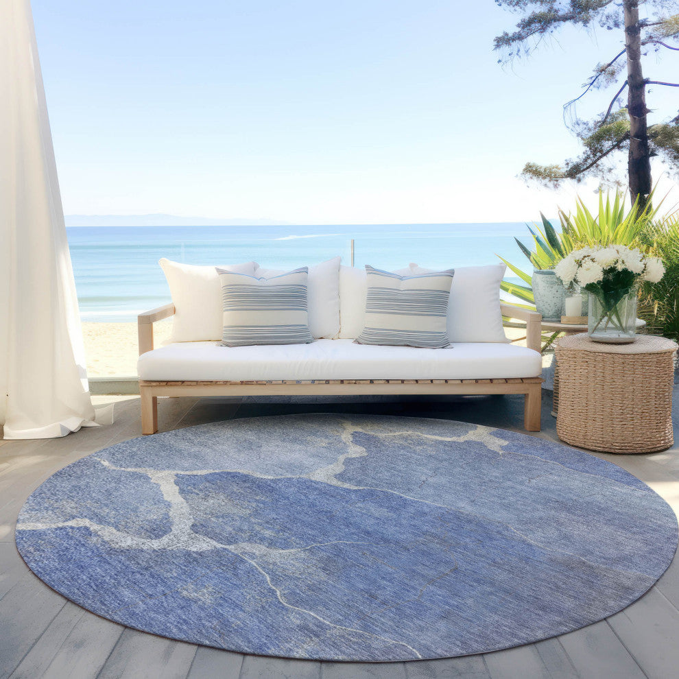 Machine Washable Indoor/Outdoor Chantille ACN1889 Denim 8' x 8' Round Rug