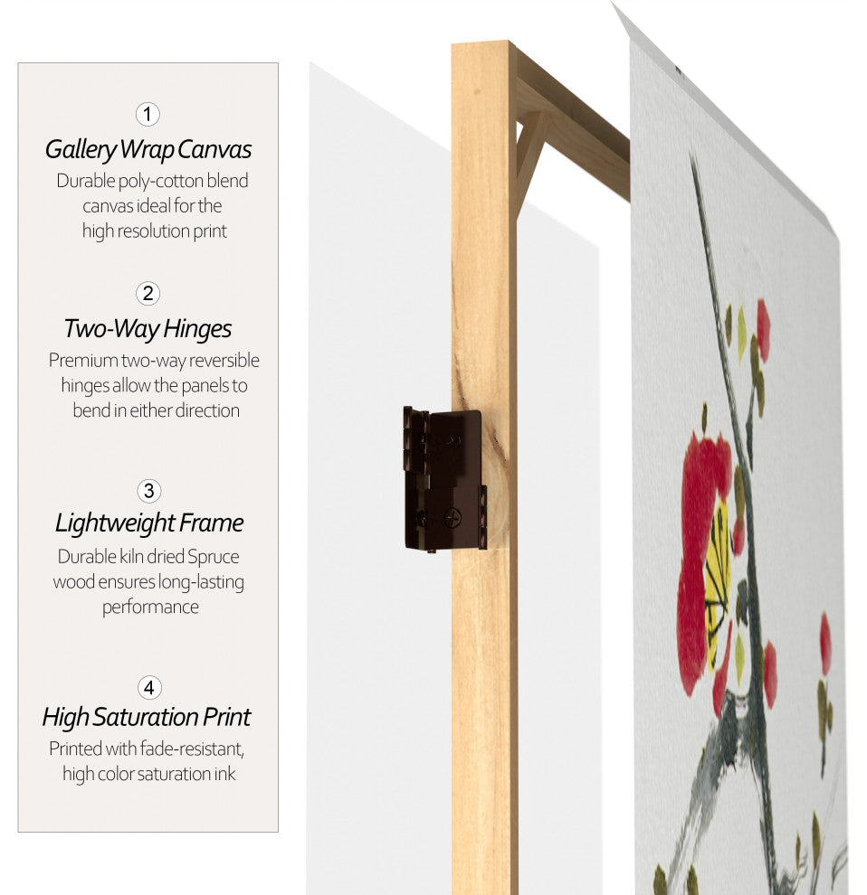 6' Tall Double Sided Cherry Blossoms and Love Canvas Room Divider