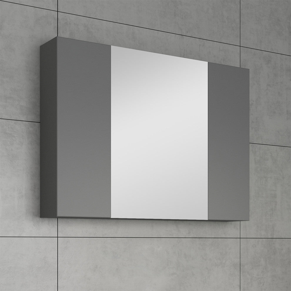 Medicine Cabinet With 3 Doors, Gray, 32"