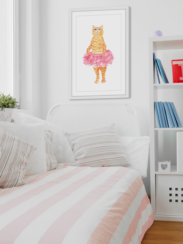 Marmont Hill, "Ballerina Cat" by Thimble Sparrow Framed Painting Print, 30x45