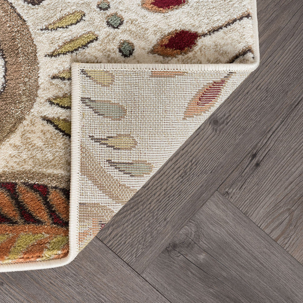 Giselle Transitional Floral Area Rug, Ivory, 5'3'' Round