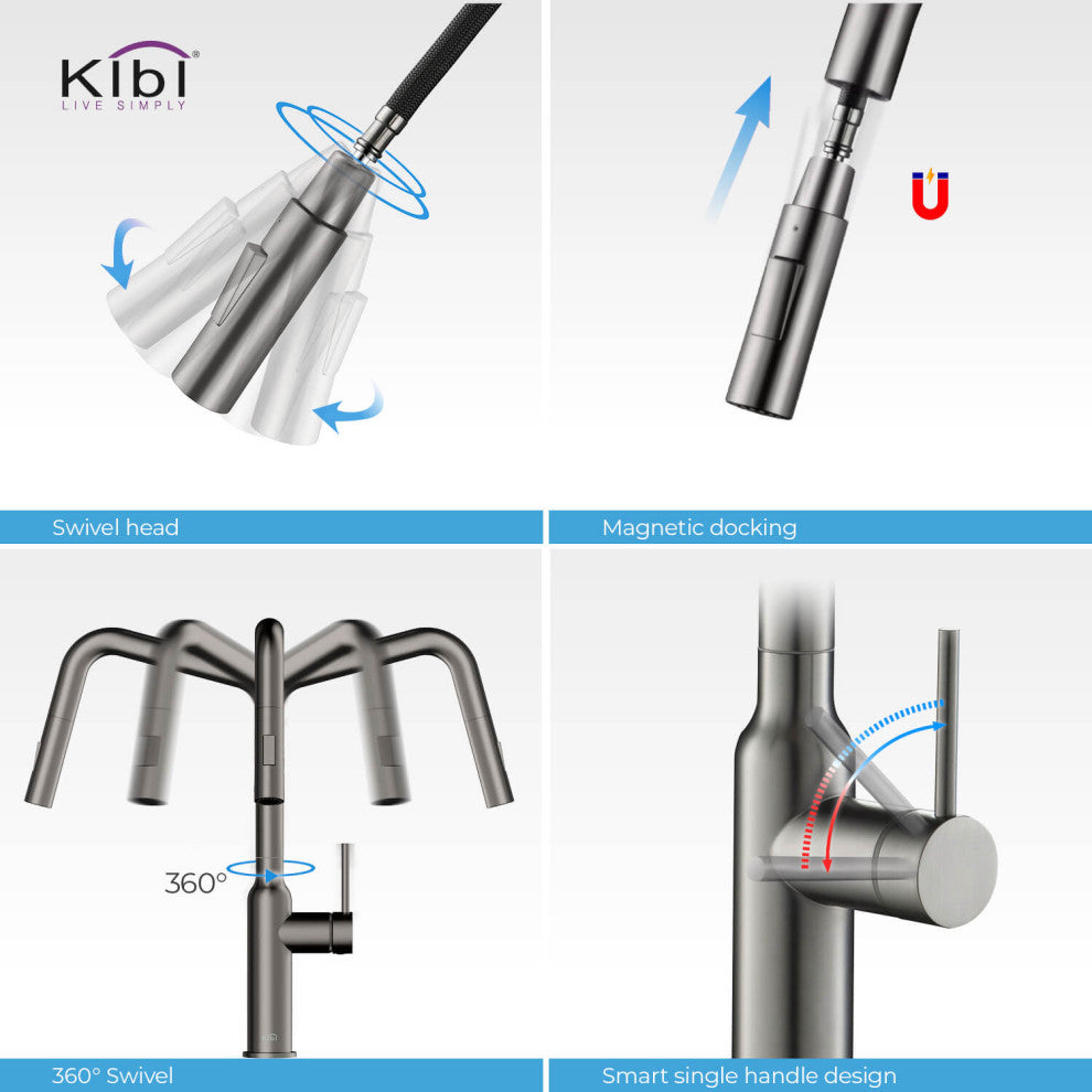 Macon Single Handle Pull Down Kitchen Faucet, Titanium, W/ Soap Dispenser