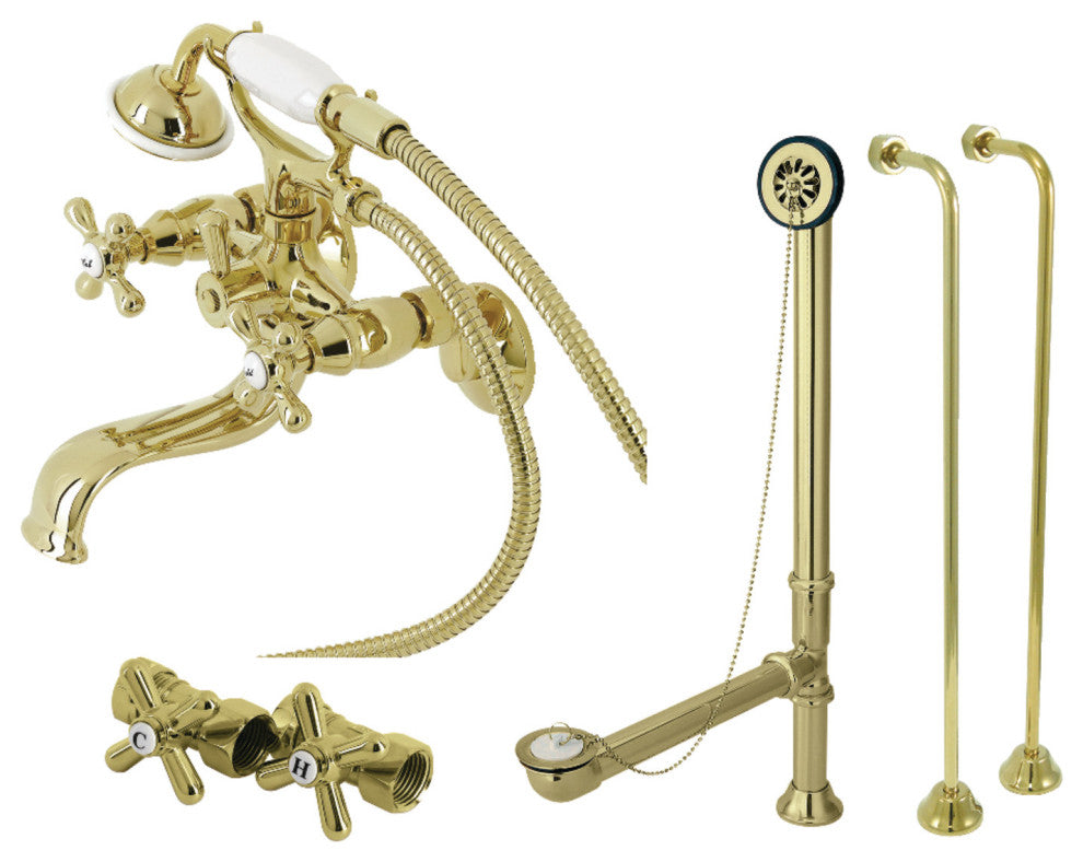 CCK225PB Wall Mount Tub Faucet Package With Supply Line, Polished Brass
