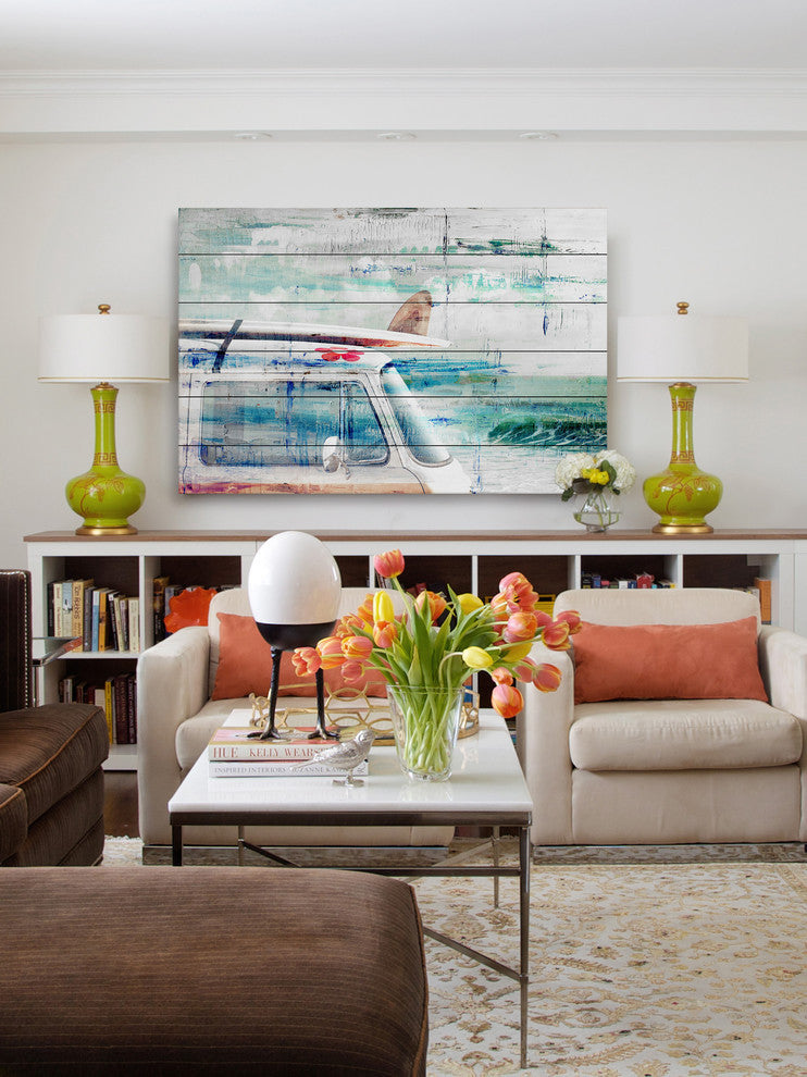 "Beach Trip" Painting Print on White Wood, 36"x24"