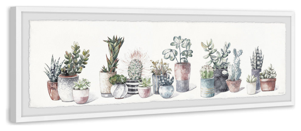 "Green Plants Arrangement" Framed Painting Print, 45x15