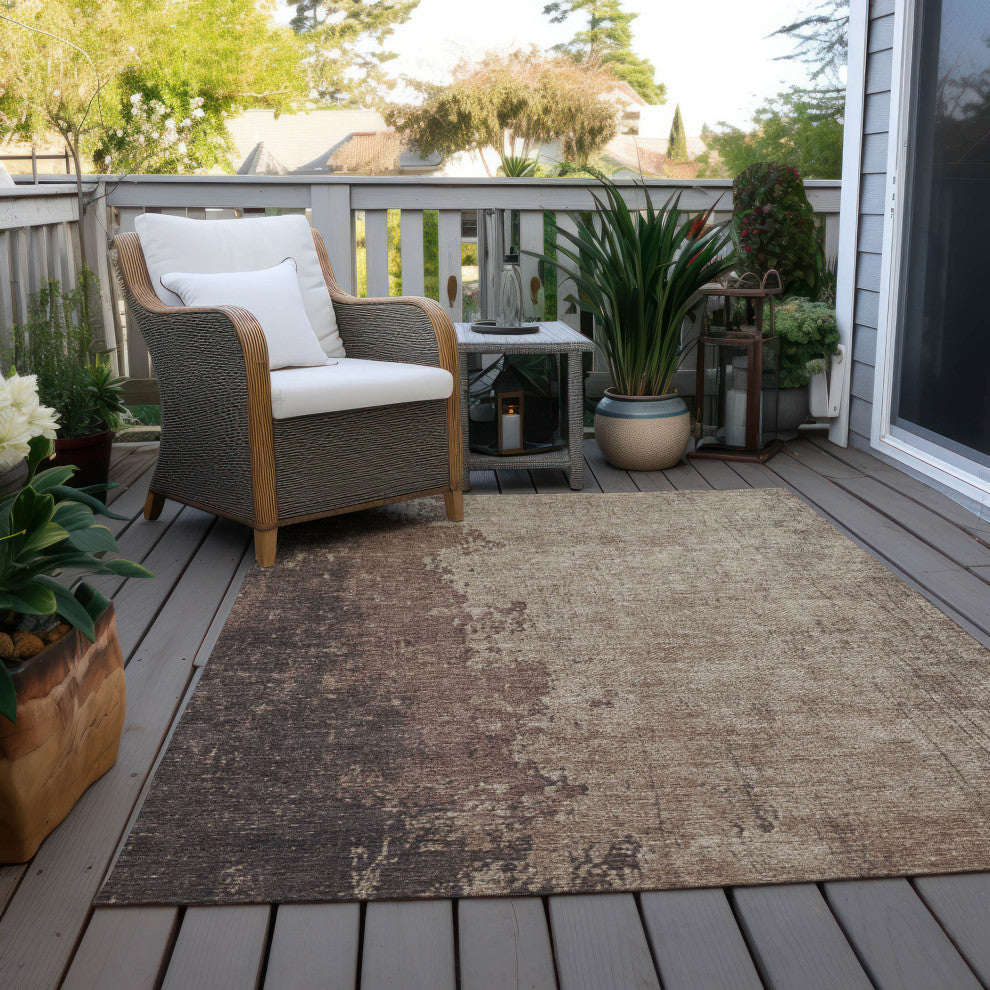 Machine Washable Indoor/Outdoor Chantille ACN1904 Chocolate 3' x 5' Rug