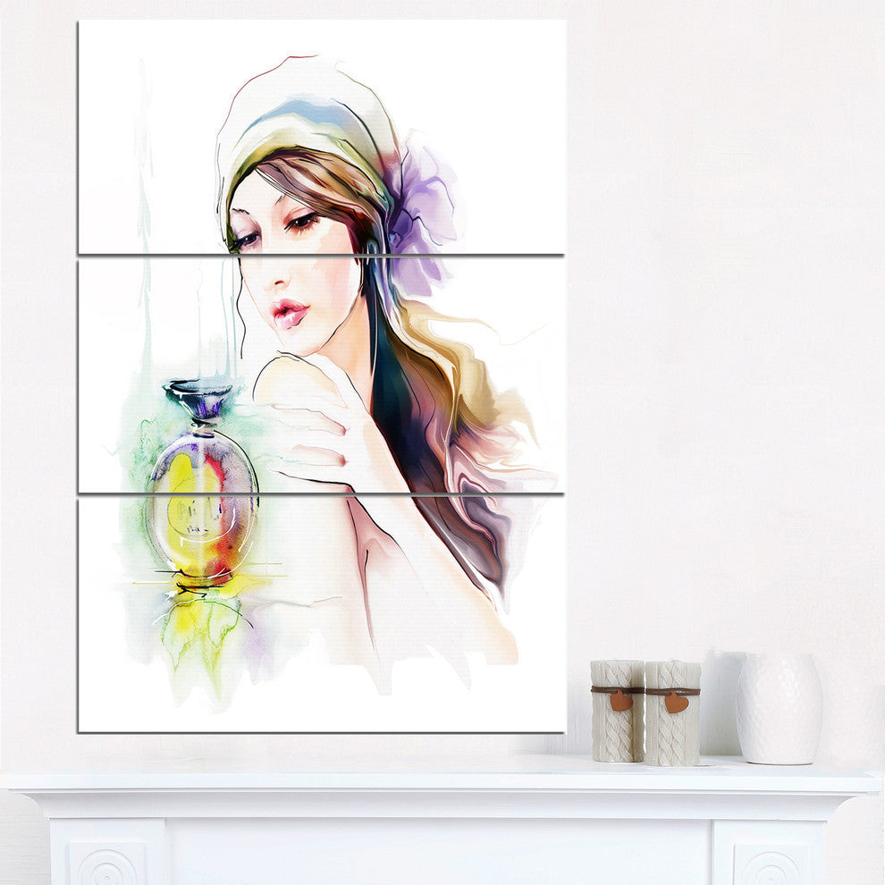 "Woman With Perfume Bottle" Portrait Metal Wall Art, 3 Panels, 28"x36"