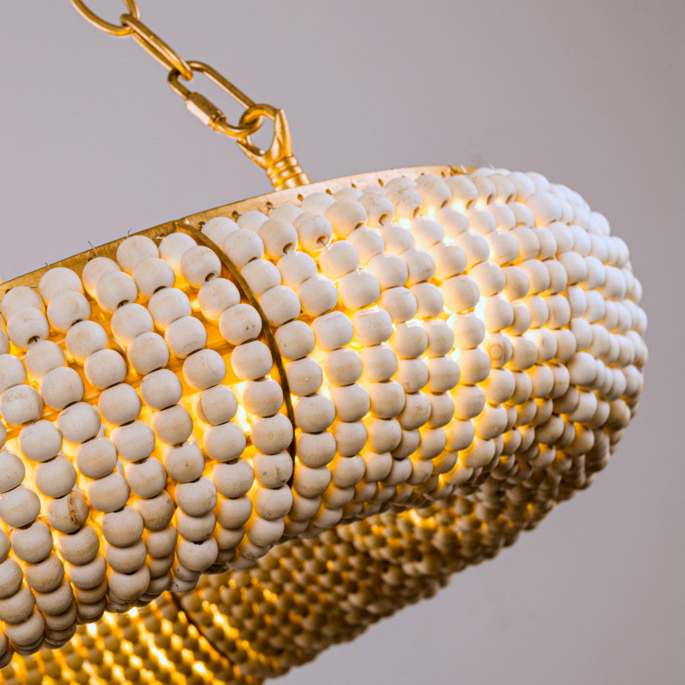 Wood Beads 6-Light Bohemian Chandeliers in Antique Gold