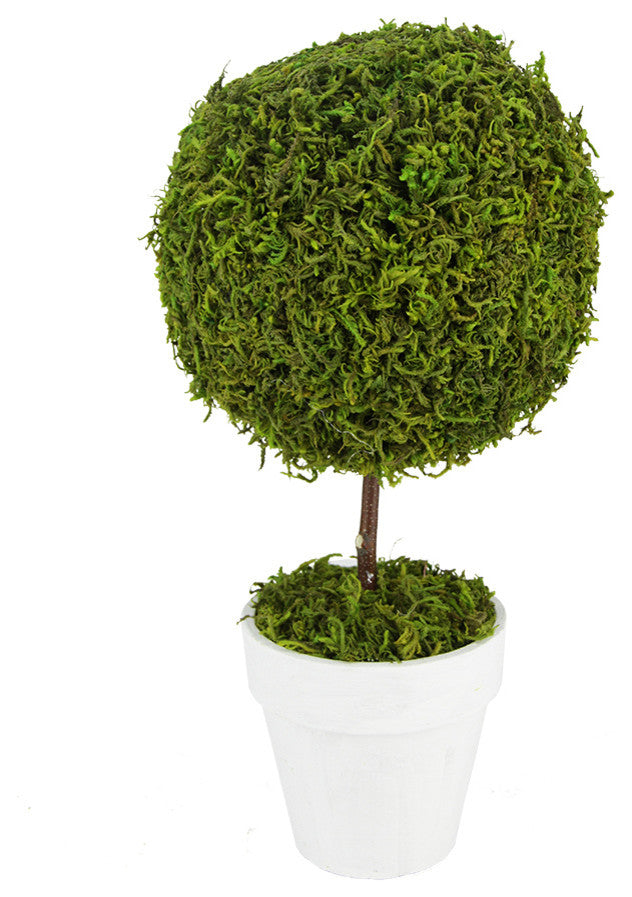 Reindeer Moss Round Ball Potted Artificial Topiary Tree, Green, 15.5"
