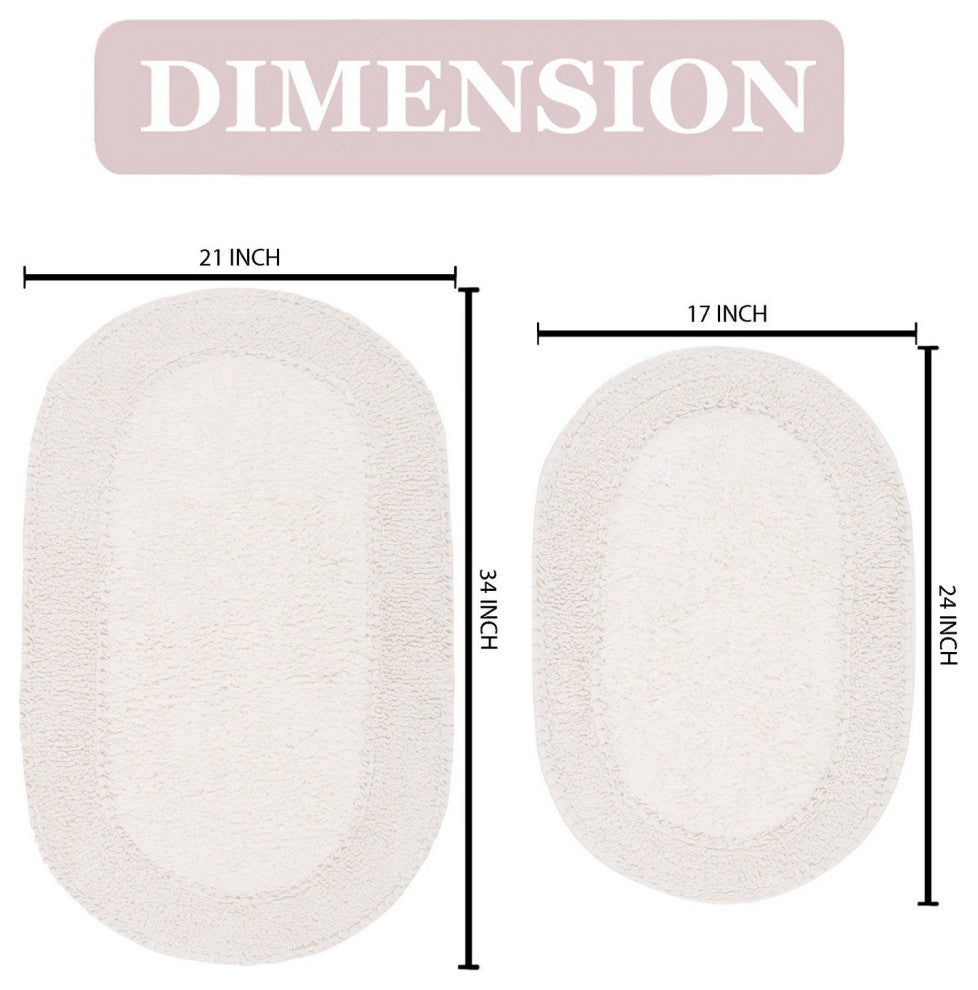 Double Ruffle Collection Bath Rugs Set, 2 Piece Set, Ivory
