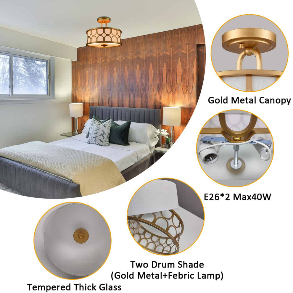 Gold Drum Semi Flush Mount Ceiling Light