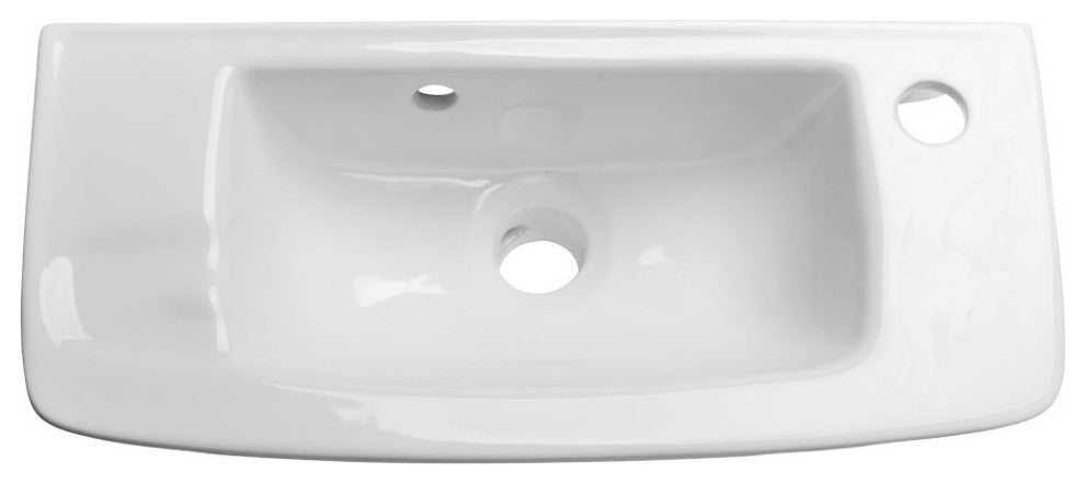 White Rectangular Wall Mount Bathroom Vessel Sink With Overflow and Faucet Holes
