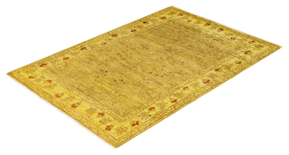 Overdyed One-of-a-Kind Hand-Knotted Area Rug Yellow, 3' 3" x 4' 9"