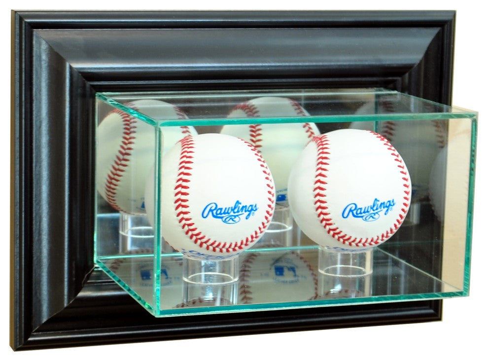 Wall Mounted Double Baseball Display Case, Black