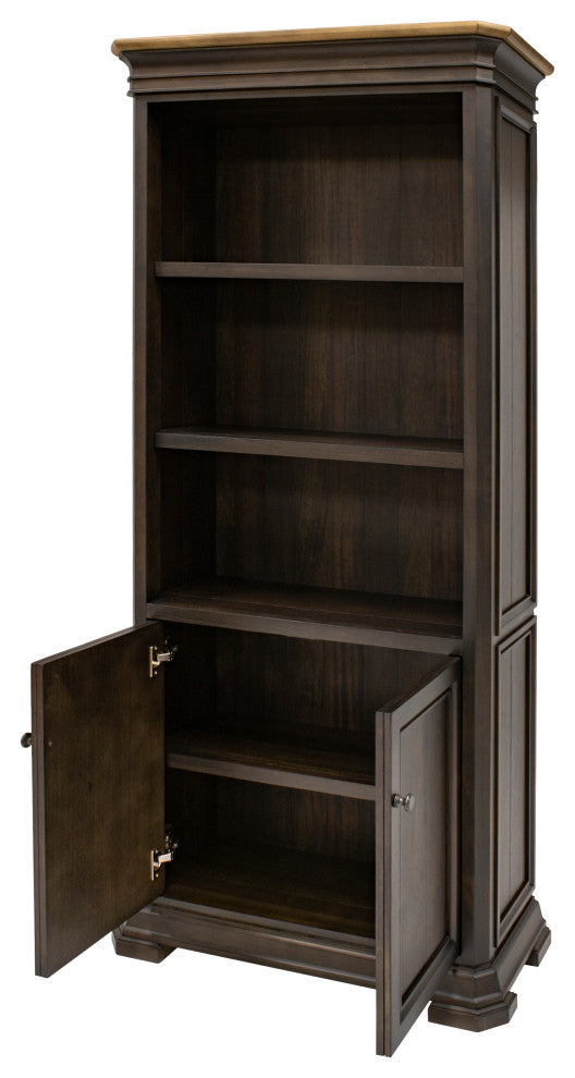 Executive Bookcase With Doors, Fully Assembled, Brown