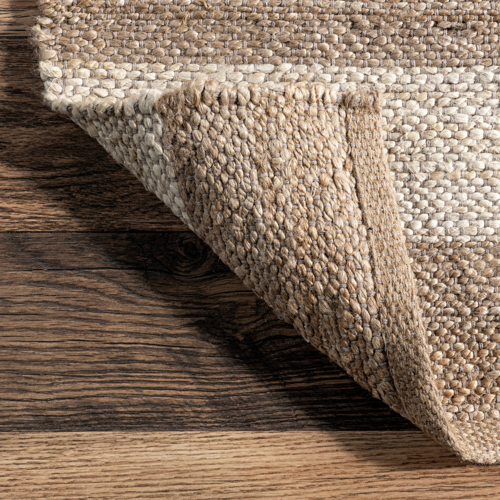 Nuloom Jute and Denim Even Stripes Area Rug, Off White 7'6"x9'6"