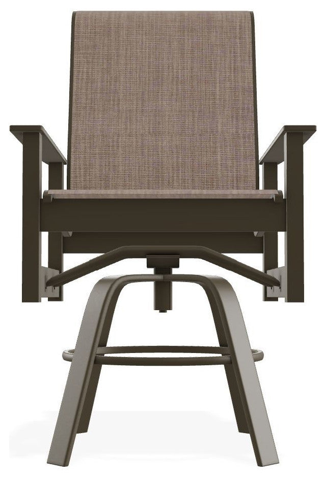 Leeward Sling Balcony Height Outdoor Swivel Armchair, Augustine Fennel/Beachwood