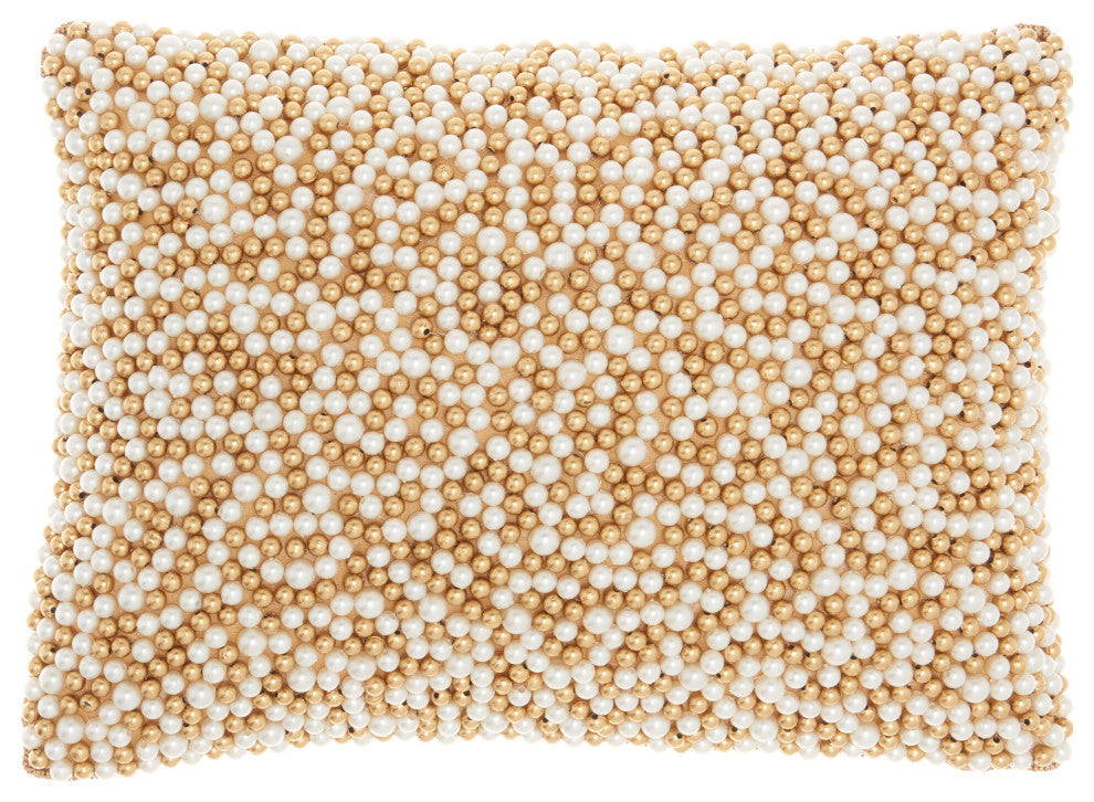Nourison Home 10"x14" Sofia Fully Beaded Pearls Ivory Gold Throw Pillows