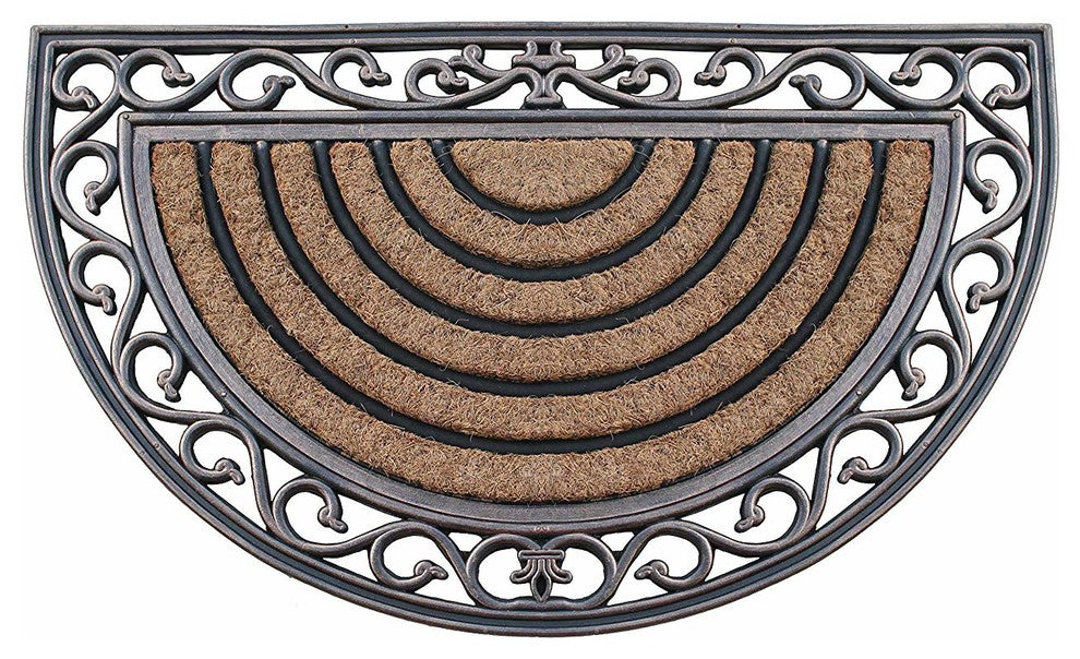 First Impression Hand-Crafted Elegant Half-Round 18"x30" Rubber Coir Door Mat