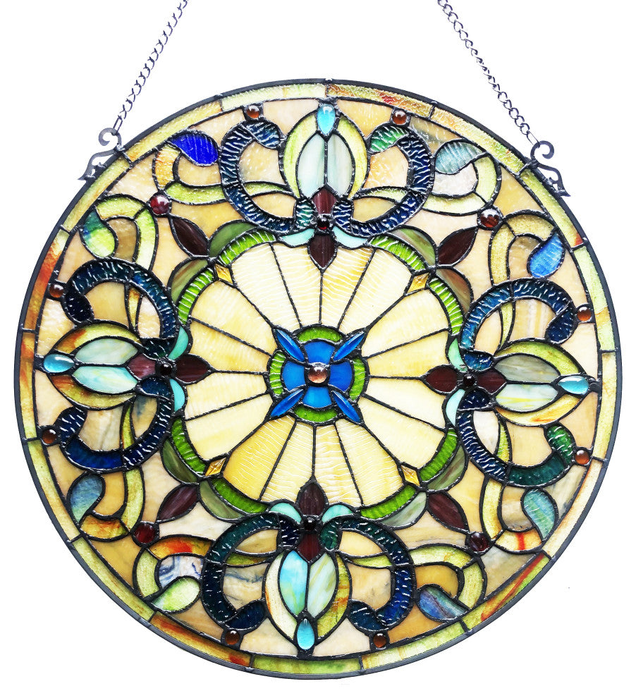 FRANCES Tiffany-Style Victorian Stained-Glass Window Panel, 22"