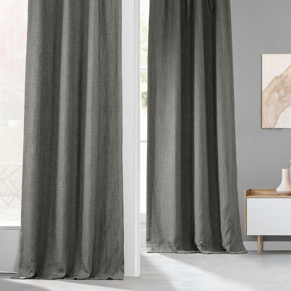 Faux Linen Darkening Curtain Single Panel, Blazer Gray, 50"x108"