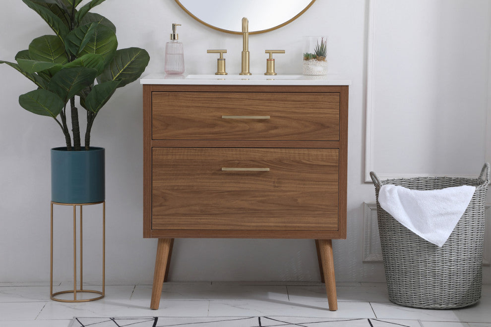 Home Living Walnut Brown 30" Bathroom Vanity