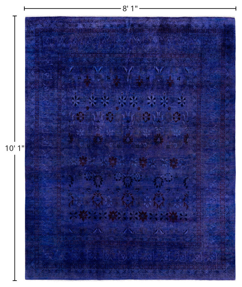 Overdyed One-of-a-Kind Hand-Knotted Area Rug Purple, 8' 1" x 10' 1"