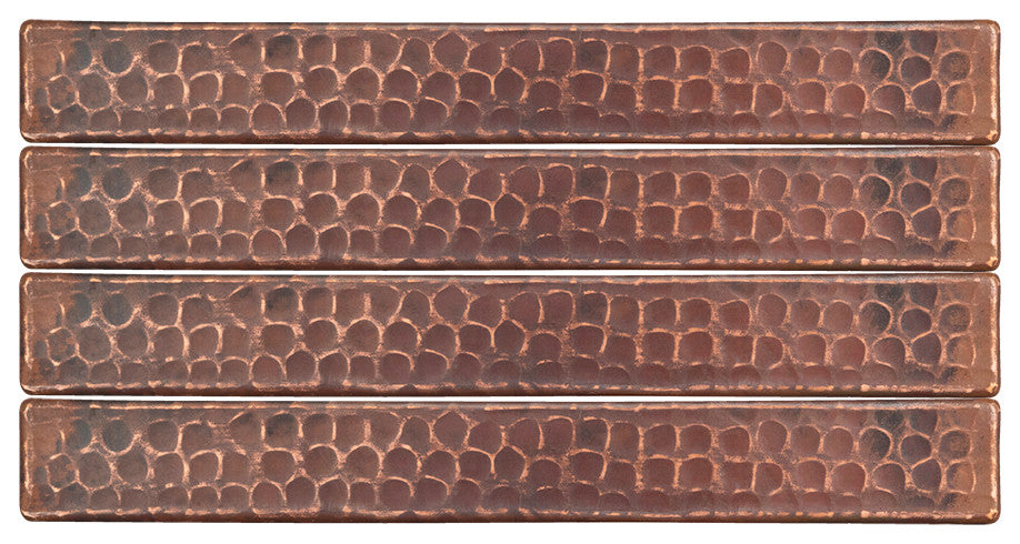 Hammered Copper Tile, 1"x8", Set of 4