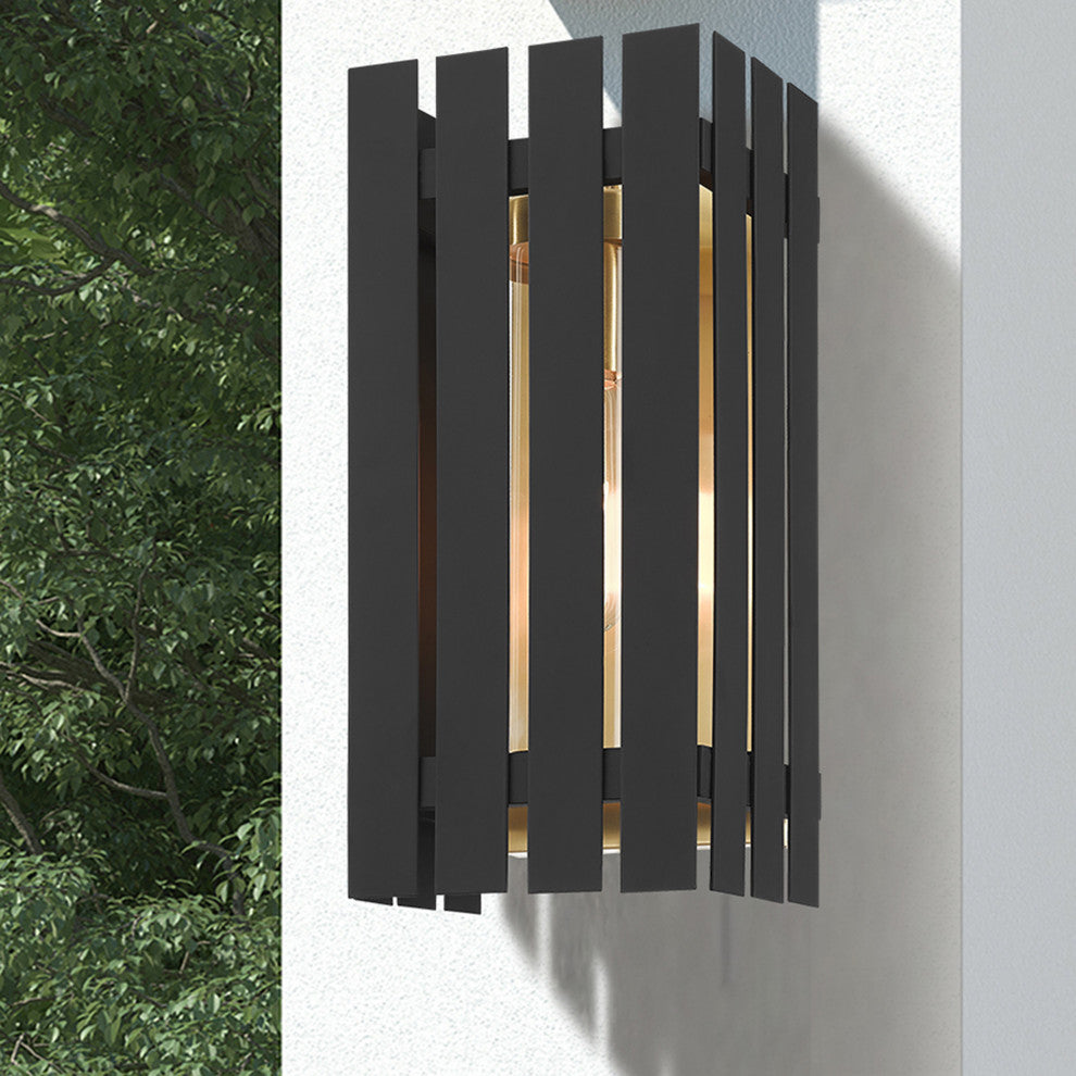 Livex Lighting Greenwich 1 Light Black, Satin Brass Medium Outdoor Wall Lantern
