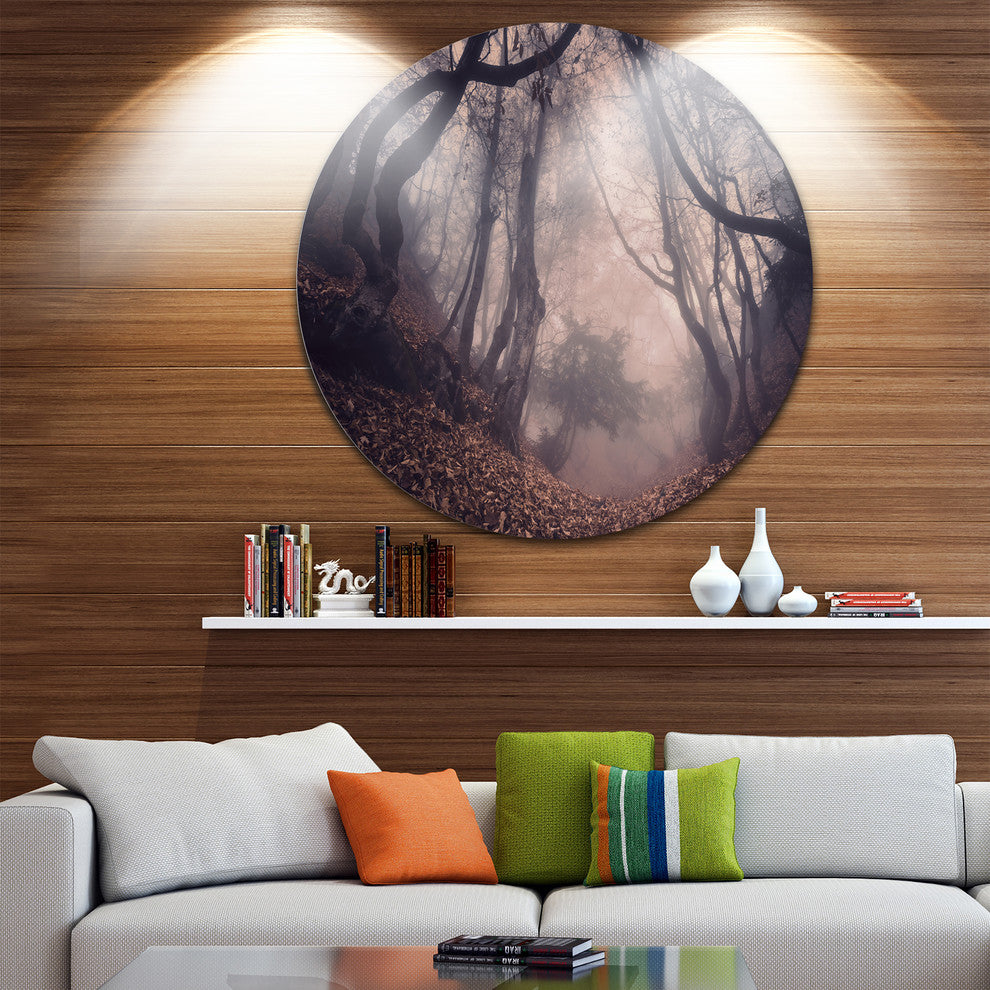 Vintage Foggy Forest Trees, Landscape Photo Round Wall Art, 36"