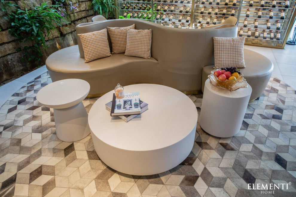 Rome 40" Round Concrete Coffee Table, Cream White