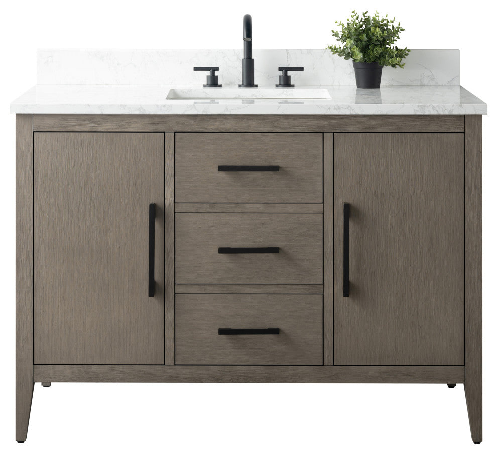 Vanity Art Bathroom Vanity With Sink, Driftwood Gray, 48", Single Sink, Matte Black