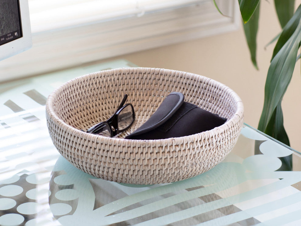 Artifacts Rattan Rattan Everything Bowl, White Wash