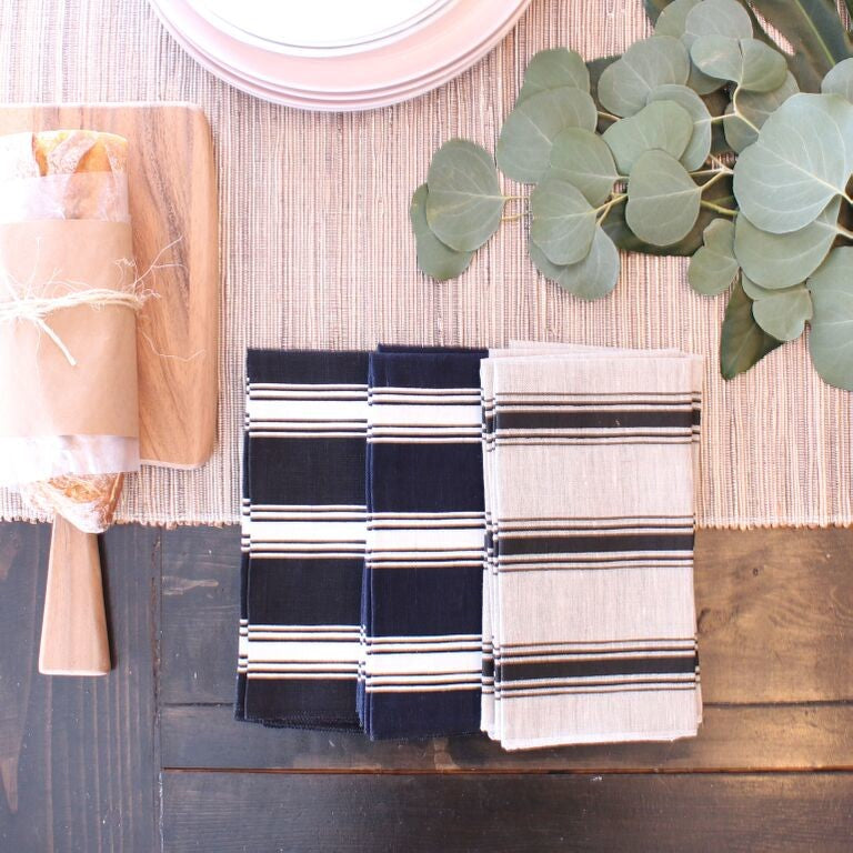 Heritage Stripe Linen Napkin, Black