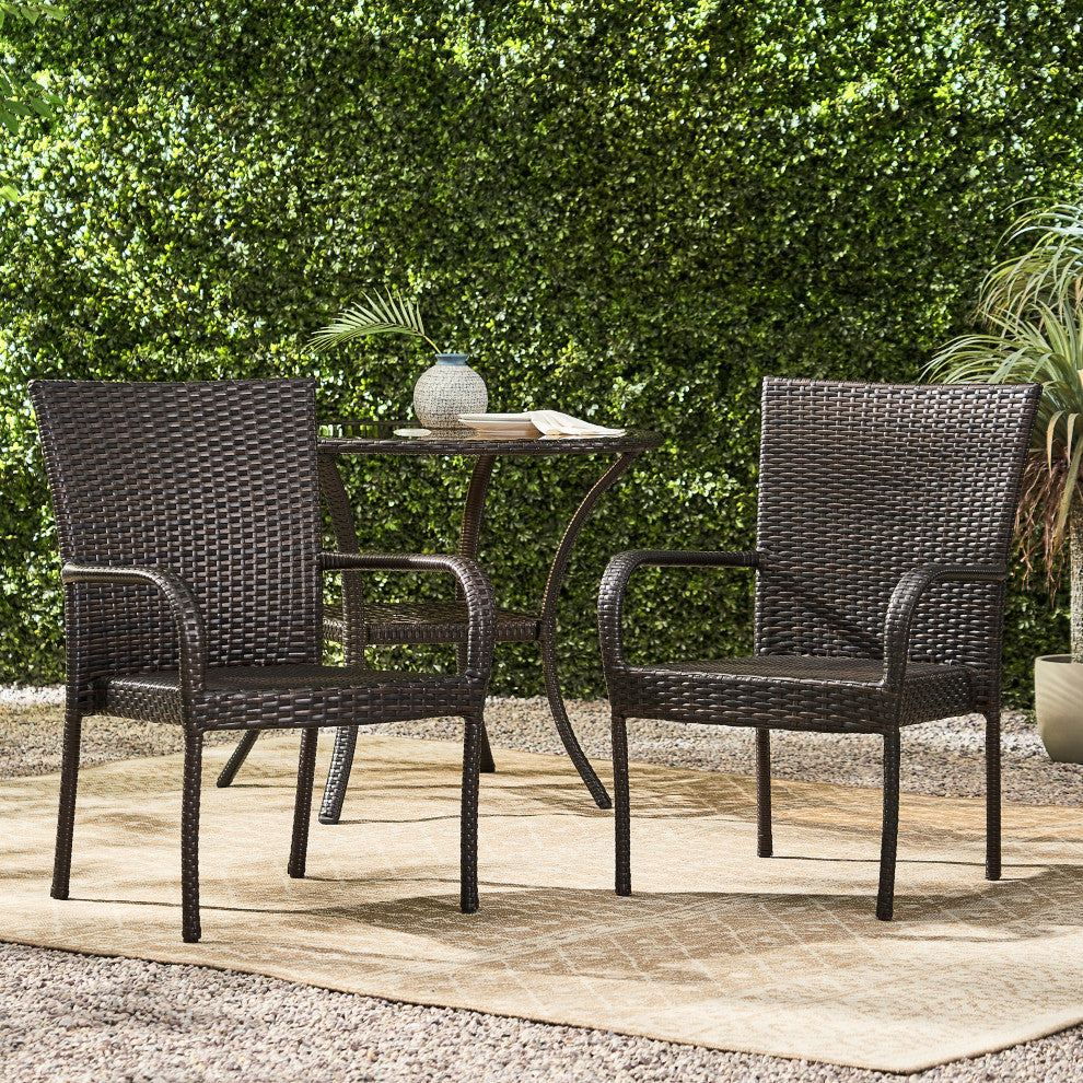 GDF Studio Sultana Outdoor Gray Wicker Stackable Club Chairs, Set of 2