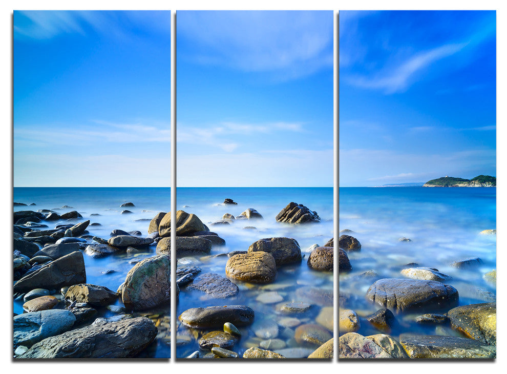 "Baratti Bay Rocks in Waters at Sunset" Metal Wall Art, 3 Panels, 36"x28"