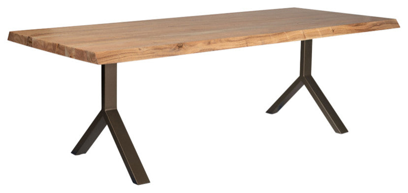 Brooks Dining Table, Y Base, 40"x116", Teak Top, Brass Base