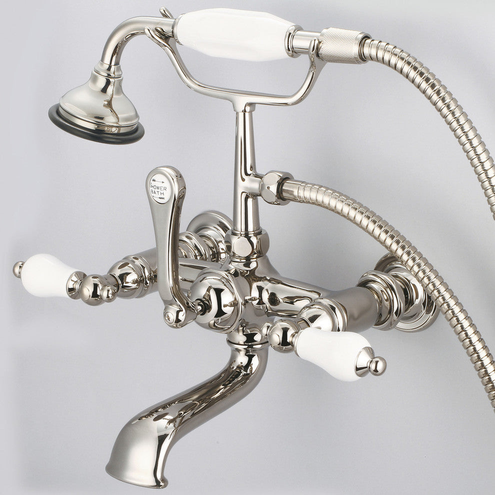 Vintage 7" Spread Wall Mount Tub Faucet & Handheld Shower, Lever handles